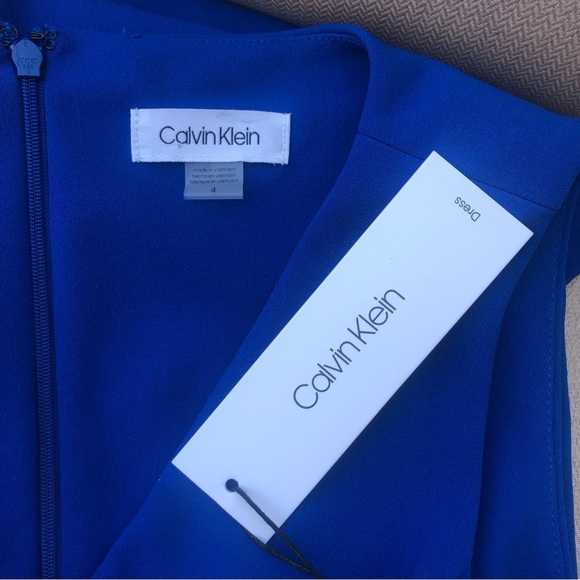 Calvin Klein Sleeveless V neck Pockets Belted Wide Leg Jumpsuit Royal Blue 4 - Picture 10 of 13